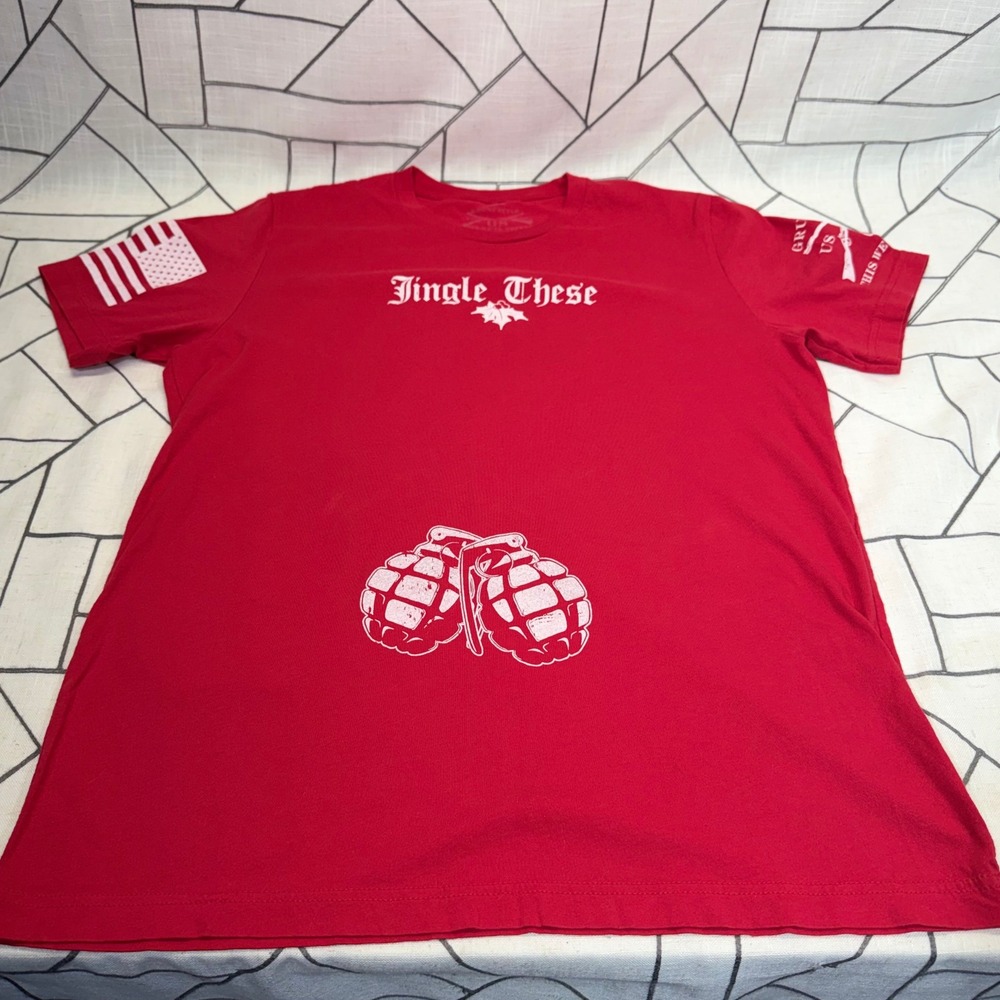 Grunt Style T Shirt Large Red Jingle These Grenade Holiday Graphic Tee
